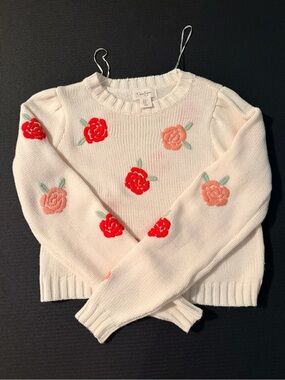 Jessica Simpson - White Flower Patch Knit Sweater with Red & Peach Roses